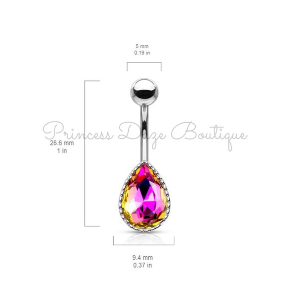 Aurora‎ Borealis Tear Drop Belly Button Ring - Picture 2 of 2